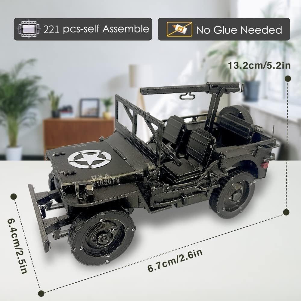 3D Metal Military Jeep Puzzle DIY Stainless Steel Model Kit 221 Pieces - Kwikley