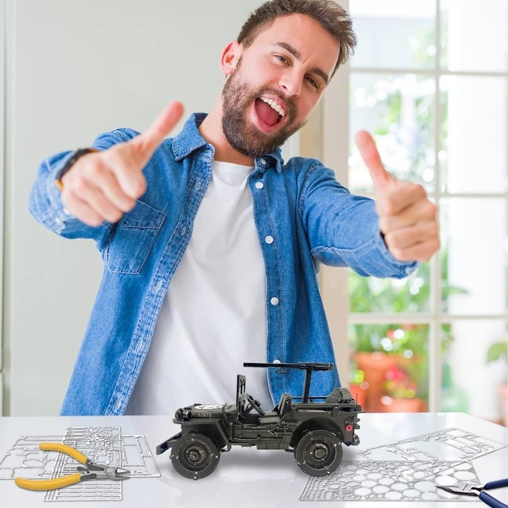3D Metal Military Jeep Puzzle DIY Stainless Steel Model Kit 221 Pieces - Kwikley