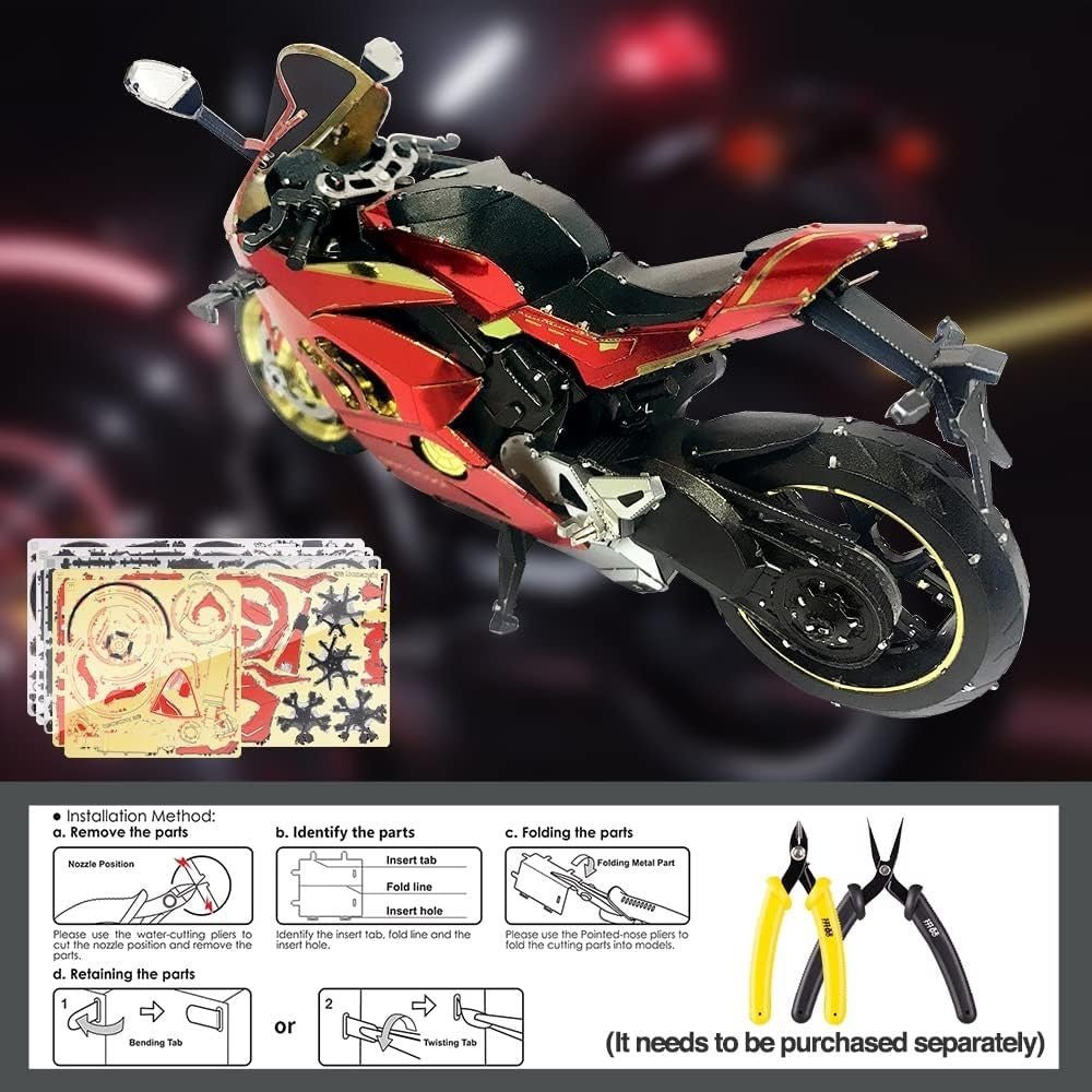 3D Metal Motorcycle Puzzle Stainless Steel Model Kit DIY Adult Gift 218Pc - Kwikley