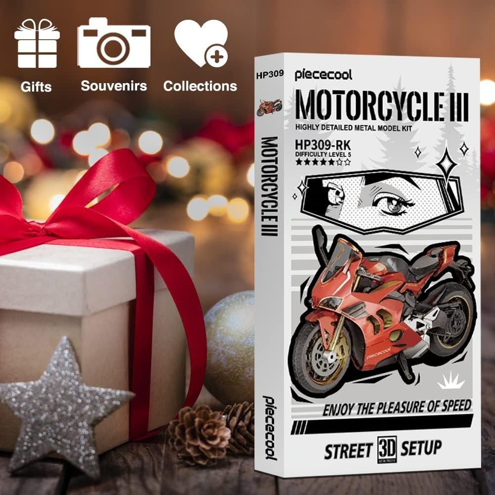 3D Metal Motorcycle Puzzle Stainless Steel Model Kit DIY Adult Gift 218Pc - Kwikley