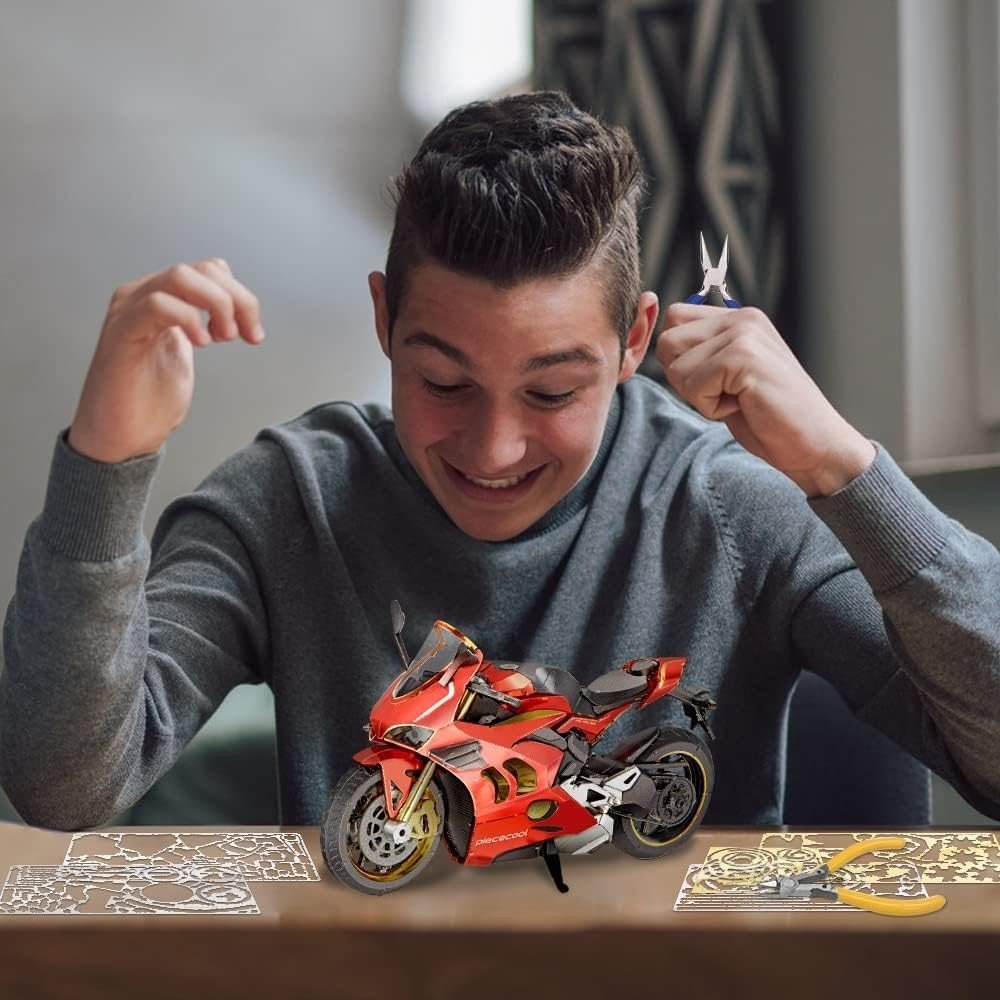 3D Metal Motorcycle Puzzle Stainless Steel Model Kit DIY Adult Gift 218Pc - Kwikley