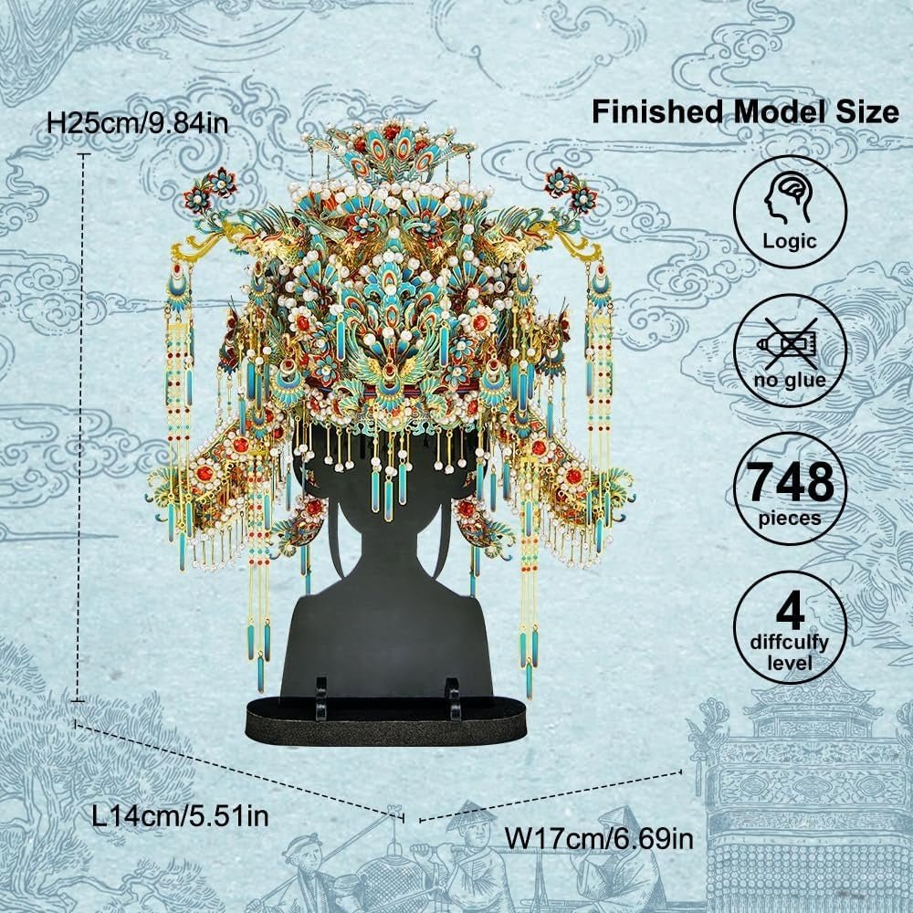 3D Metal Phoenix Tiara Puzzle Kit 748PCS DIY Stainless Steel Decor - Kwikley