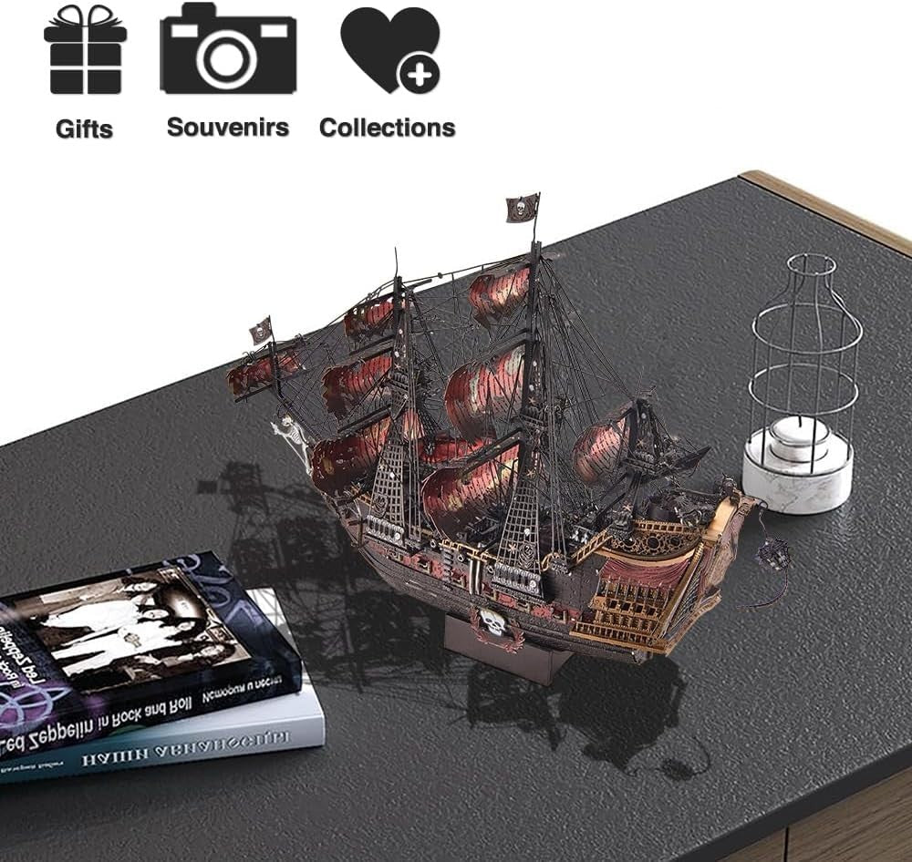 3D Metal Pirate Ship Puzzle Red Queen Annes Revenge Model Kit 439PCS - Kwikley