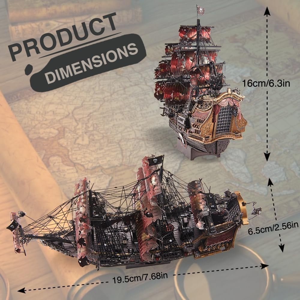 3D Metal Pirate Ship Puzzle Red Queen Annes Revenge Model Kit 439PCS - Kwikley