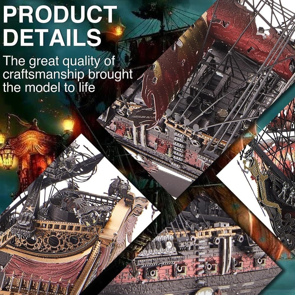 3D Metal Pirate Ship Puzzle Red Queen Annes Revenge Model Kit 439PCS - Kwikley