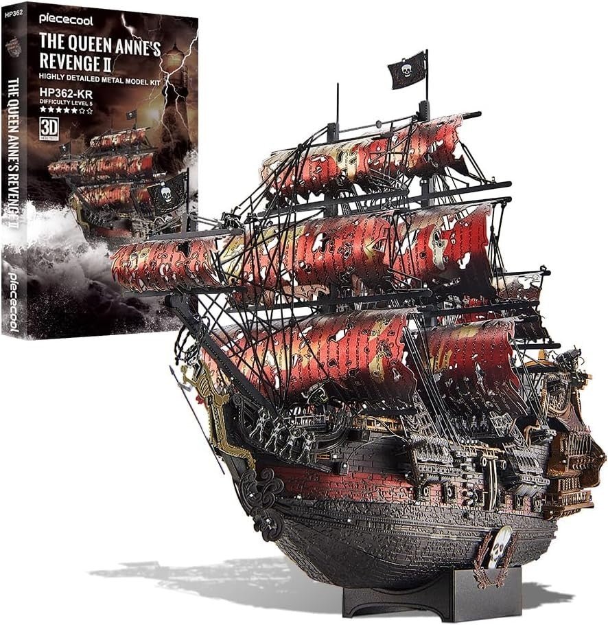3D Metal Pirate Ship Puzzle Red Queen Annes Revenge Model Kit 439PCS - Kwikley