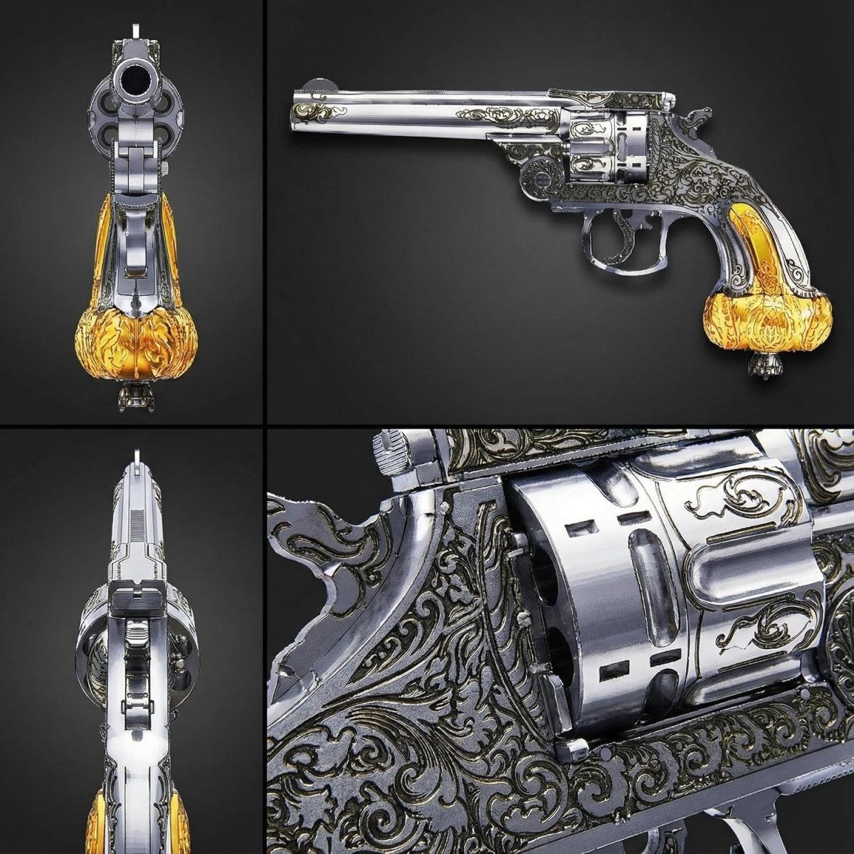3D Metal Revolver Puzzle Model Kit Stainless Steel DIY Display Build - Kwikley