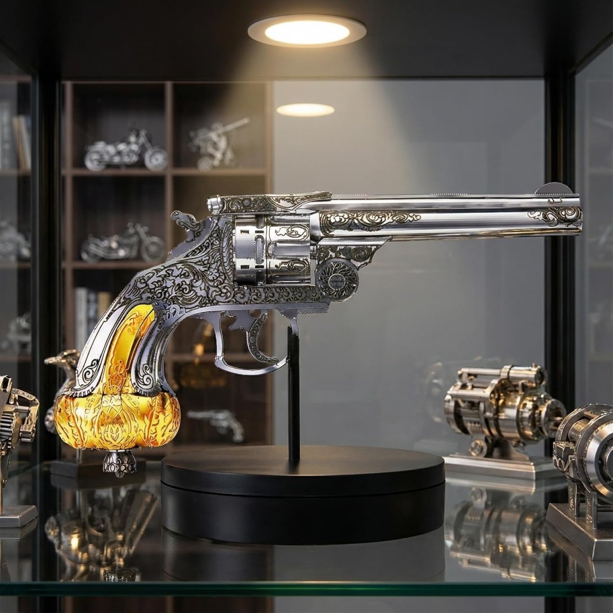 3D Metal Revolver Puzzle Model Kit Stainless Steel DIY Display Build - Kwikley