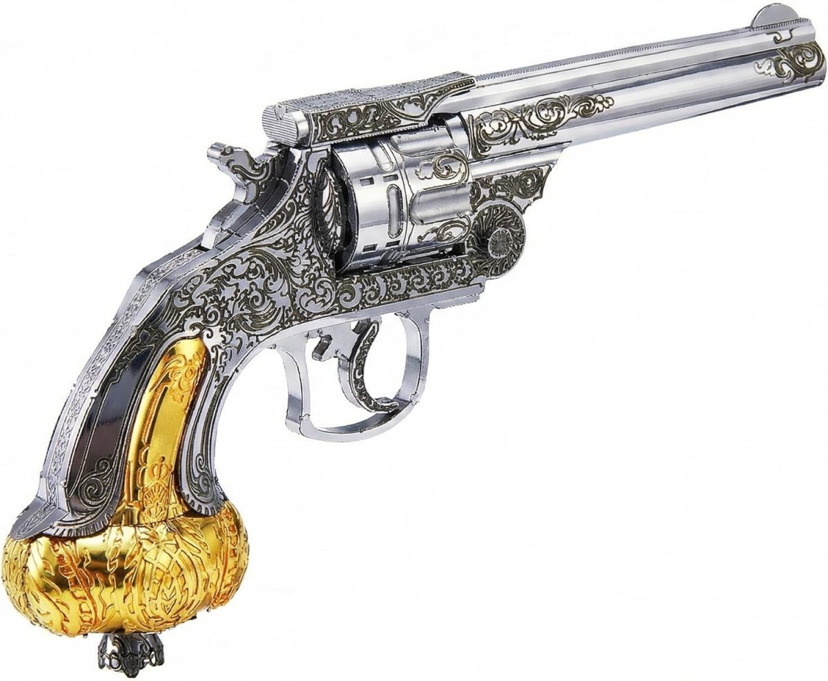 3D Metal Revolver Puzzle Model Kit Stainless Steel DIY Display Build - Kwikley