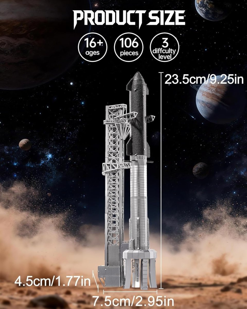 3D Metal Rocket Puzzle DIY Starship Model Kit Stainless Steel 106PCS - Kwikley