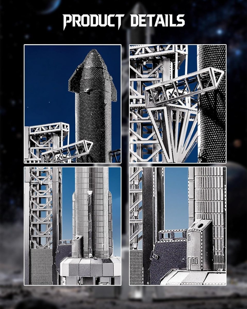 3D Metal Rocket Puzzle DIY Starship Model Kit Stainless Steel 106PCS - Kwikley