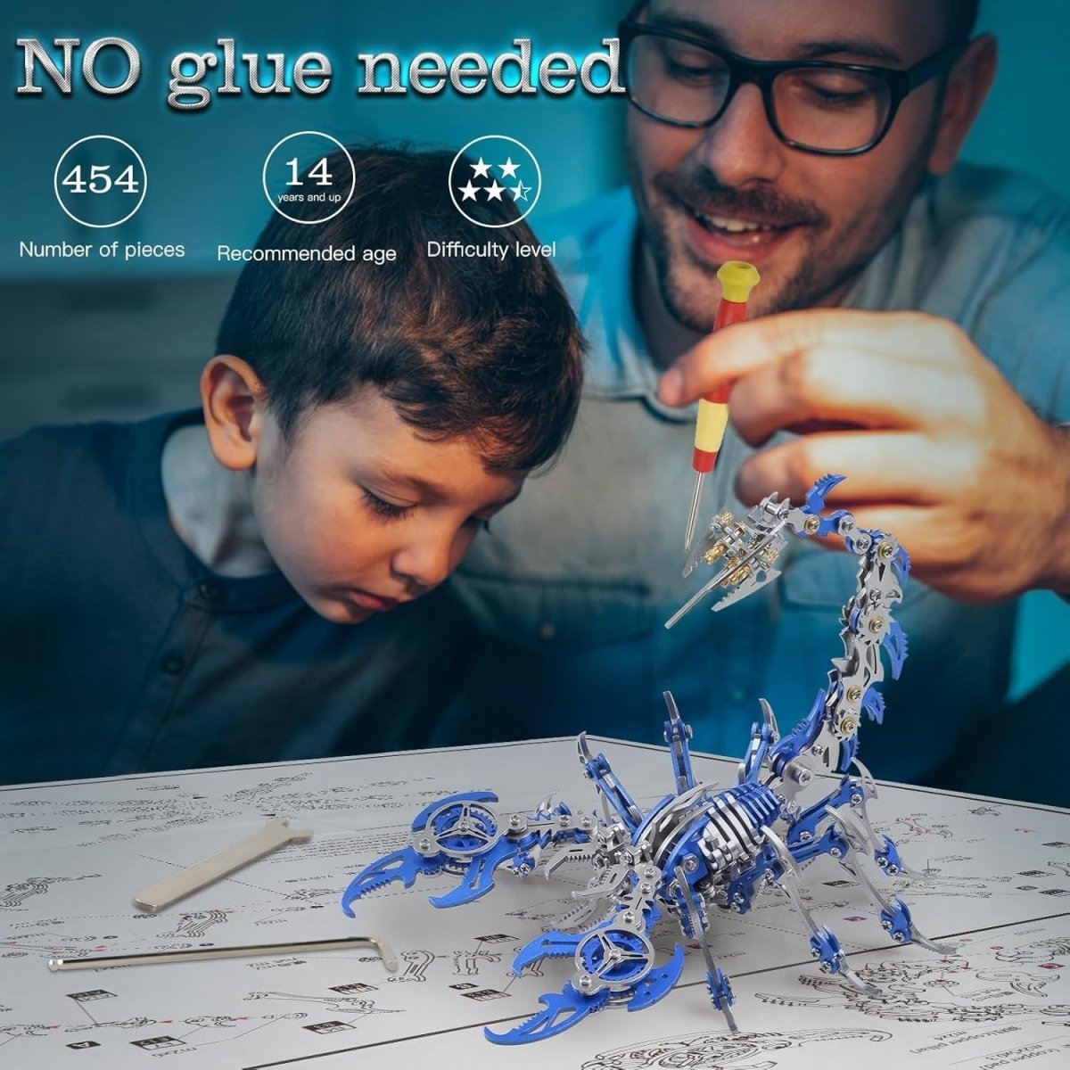 3D Metal Scorpion Puzzle Kit 454PCS Blue DIY Mechanical Model Gift - Kwikley