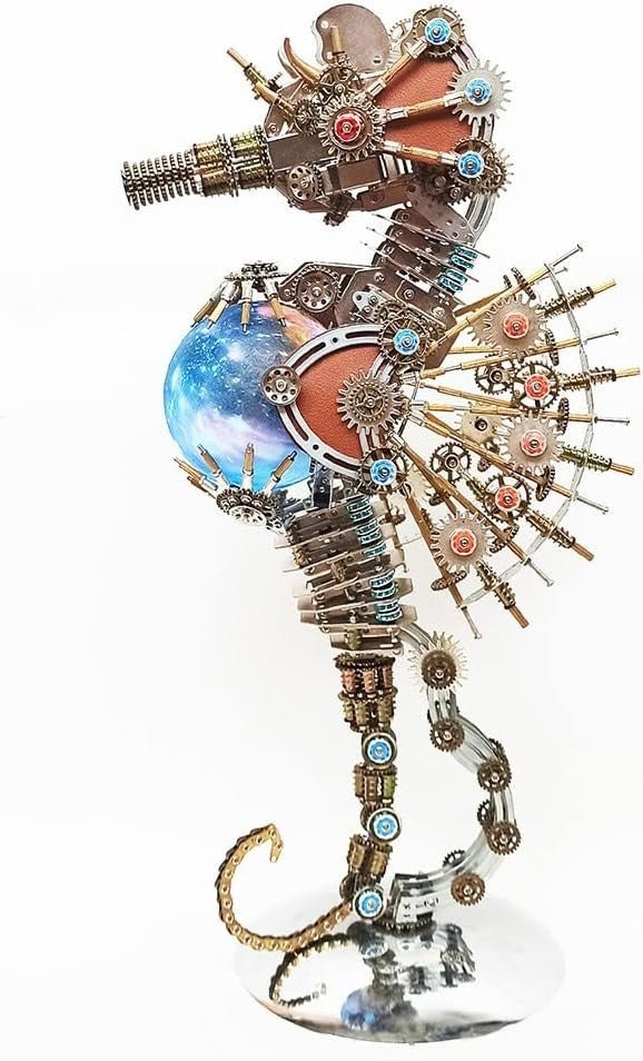 3D Metal Seahorse Puzzle Lamp 2100PCS Steampunk DIY Model Decor - Kwikley