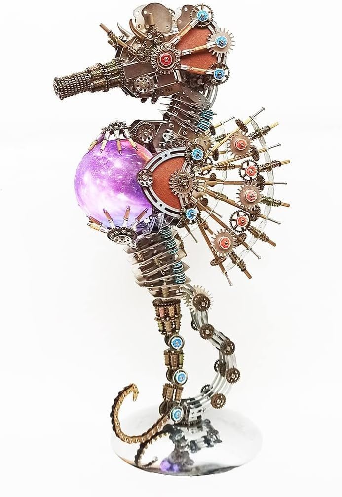3D Metal Seahorse Puzzle Lamp 2100PCS Steampunk DIY Model Decor - Kwikley