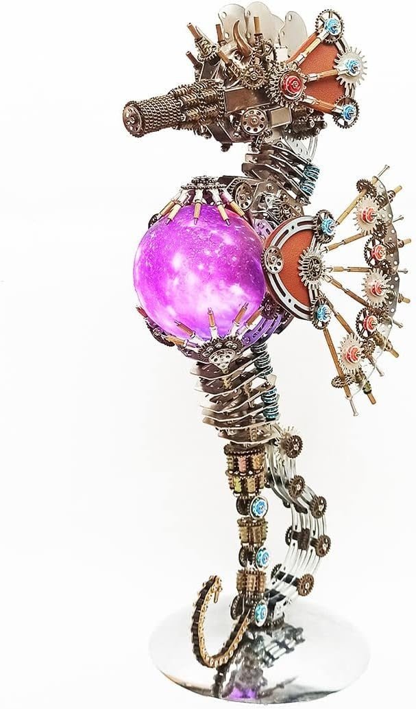 3D Metal Seahorse Puzzle Lamp 2100PCS Steampunk DIY Model Decor - Kwikley