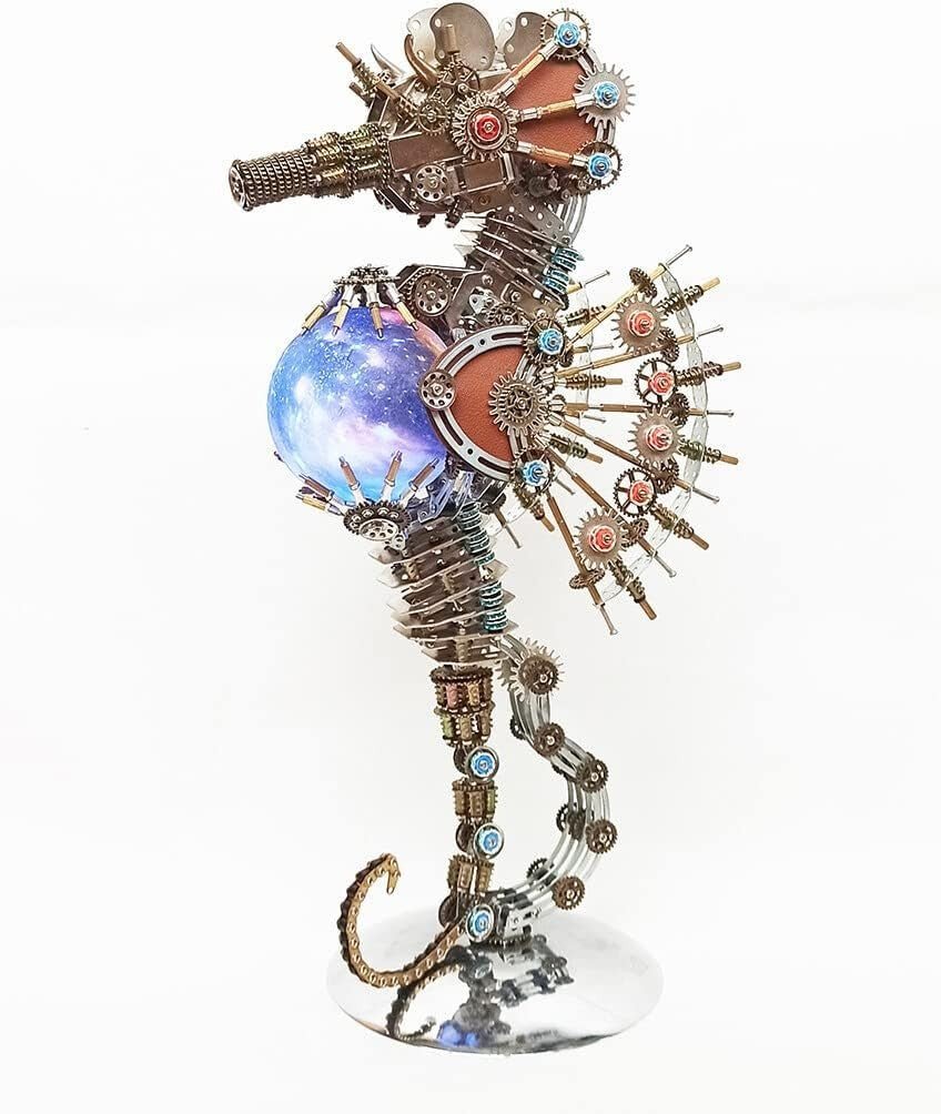 3D Metal Seahorse Puzzle Lamp 2100PCS Steampunk DIY Model Decor - Kwikley