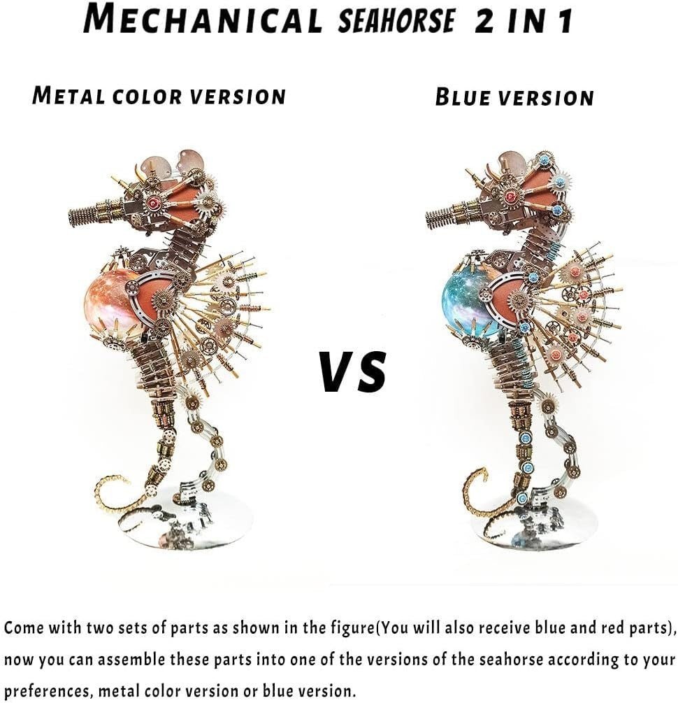 3D Metal Seahorse Puzzle Lamp 2100PCS Steampunk DIY Model Decor - Kwikley