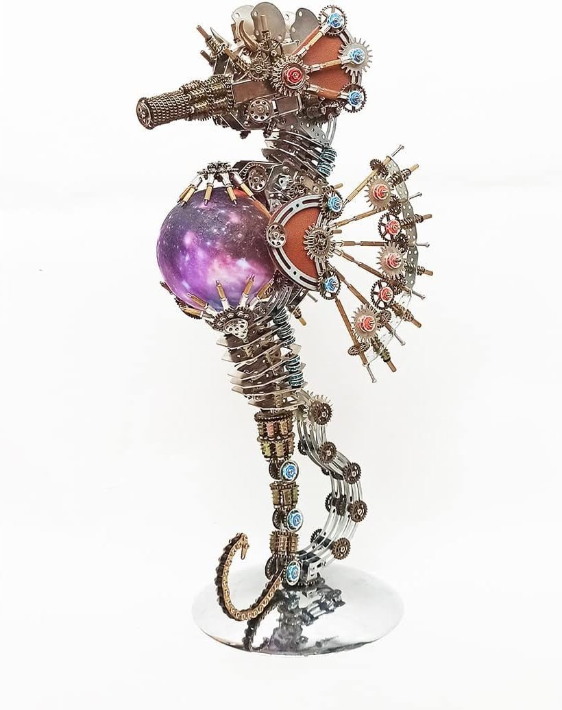 3D Metal Seahorse Puzzle Lamp 2100PCS Steampunk DIY Model Decor - Kwikley