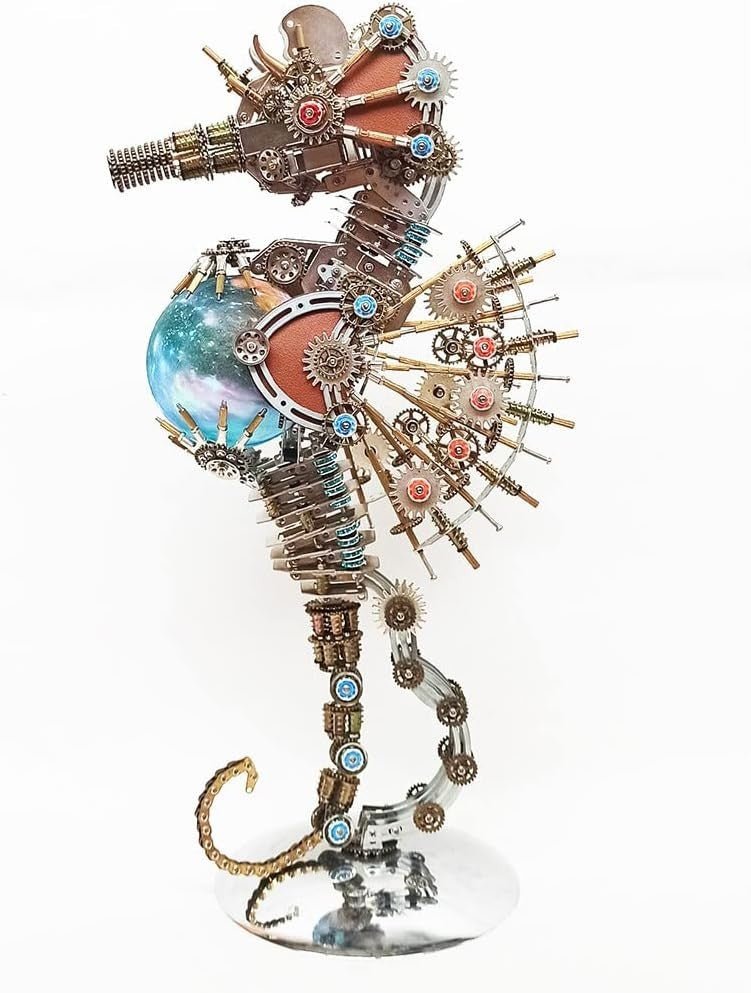 3D Metal Seahorse Puzzle Lamp 2100PCS Steampunk DIY Model Decor - Kwikley
