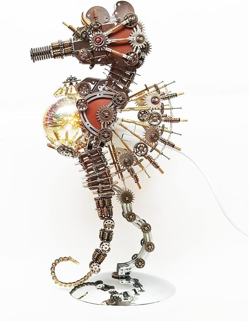 3D Metal Seahorse Puzzle Lamp 2100PCS Steampunk DIY Model Light - Kwikley