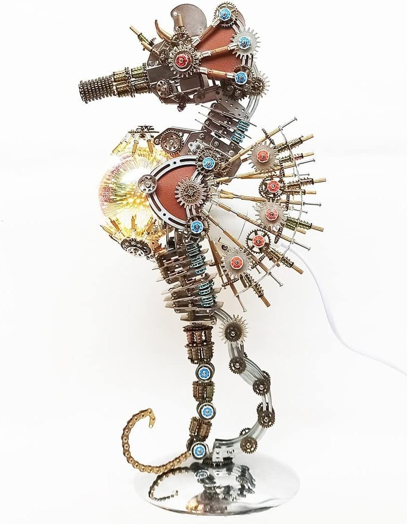 3D Metal Seahorse Puzzle Lamp 2100PCS Steampunk DIY Model Light - Kwikley