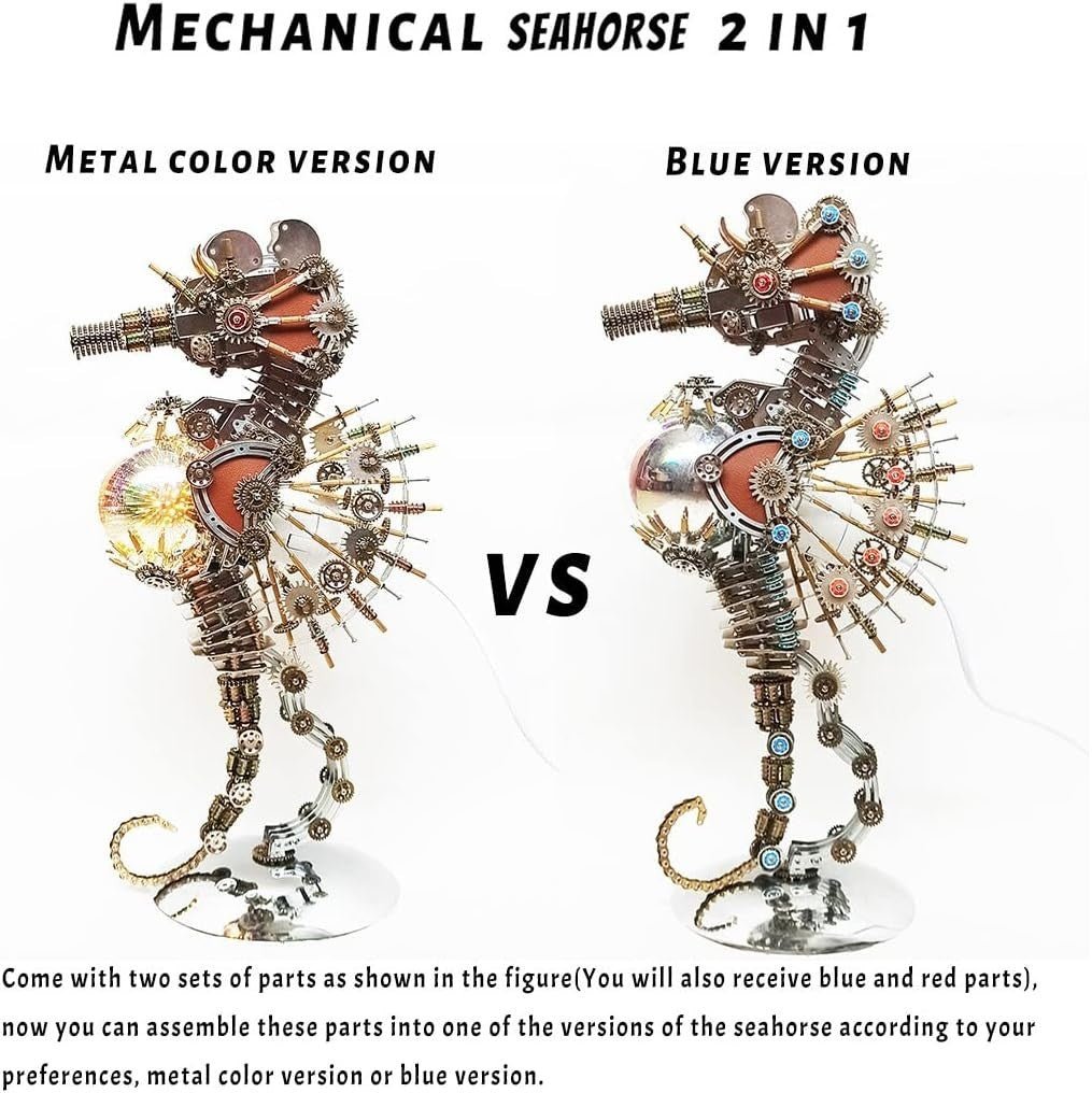 3D Metal Seahorse Puzzle Lamp 2100PCS Steampunk DIY Model Light - Kwikley