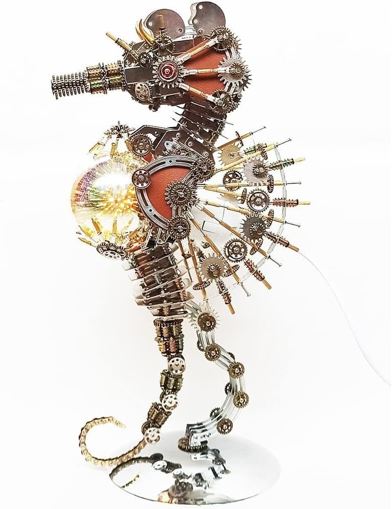 3D Metal Seahorse Puzzle Lamp 2100PCS Steampunk DIY Model Light - Kwikley