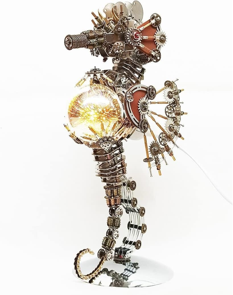 3D Metal Seahorse Puzzle Lamp 2100PCS Steampunk DIY Model Light - Kwikley