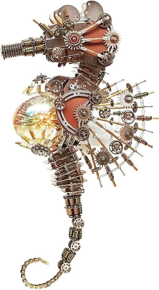 3D Metal Seahorse Puzzle Lamp 2100PCS Steampunk DIY Model Light - Kwikley
