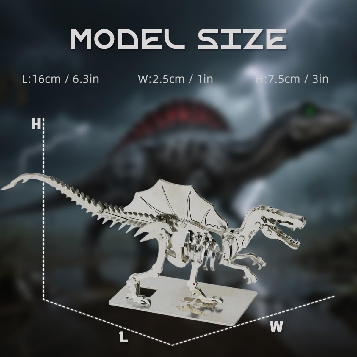 3D Metal Spinosaurus Skeleton Puzzle DIY Dinosaur Model Kit Gift - Kwikley