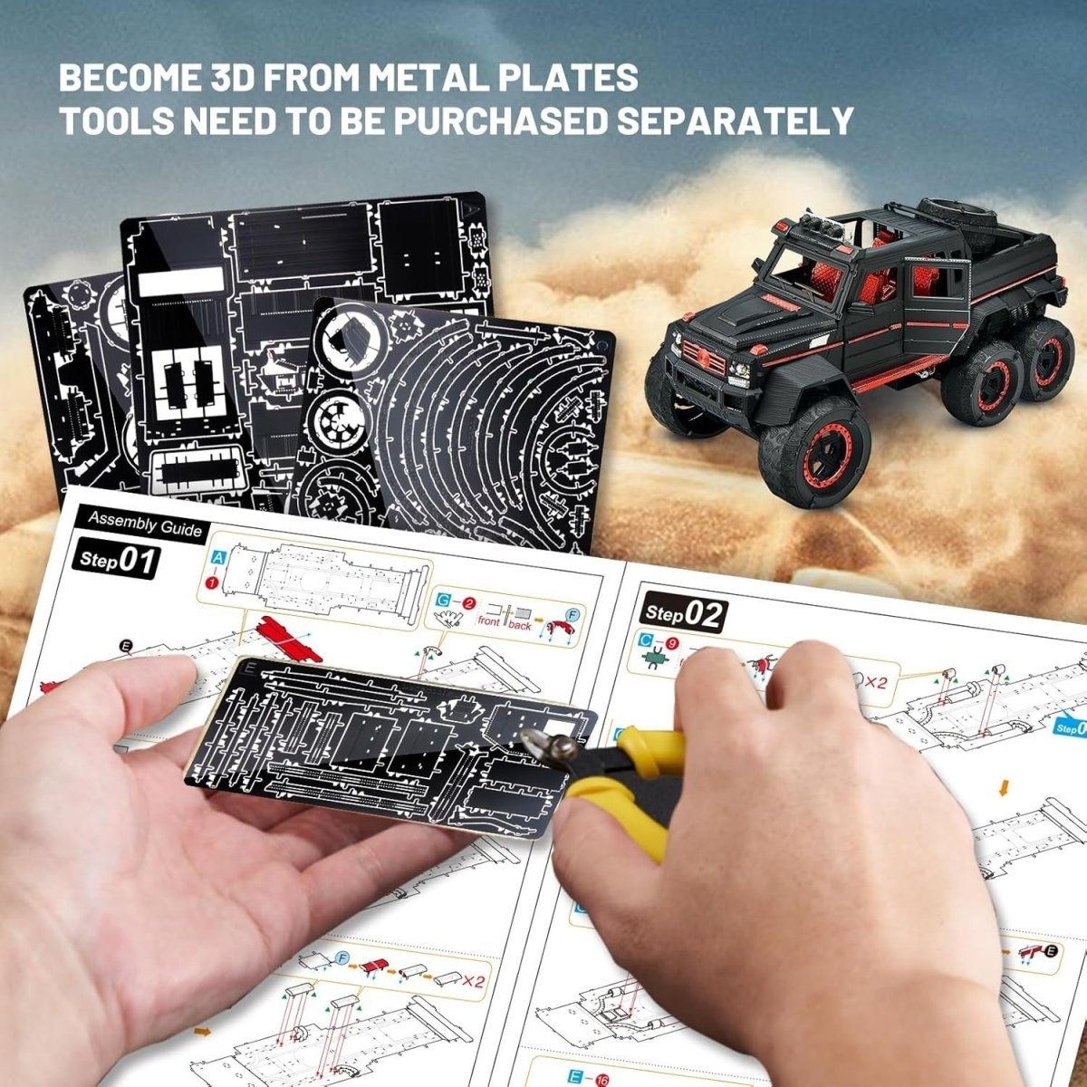 3D Metal SUV Truck Puzzle DIY Stainless Steel Model Kit 384PCS Adult - Kwikley