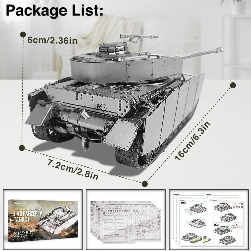 3D Metal Tank Puzzle Kit 433PCS Military Model DIY Stainless Steel - Kwikley