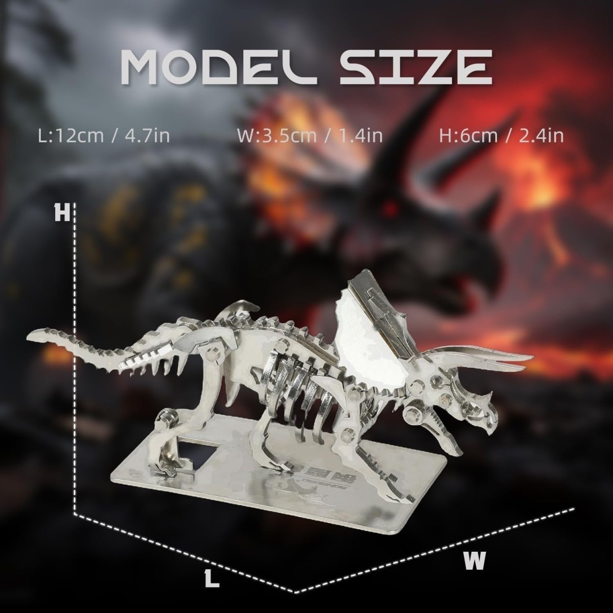 3D Metal Triceratops Skeleton Puzzle DIY Dinosaur Model Kit Gift - Kwikley