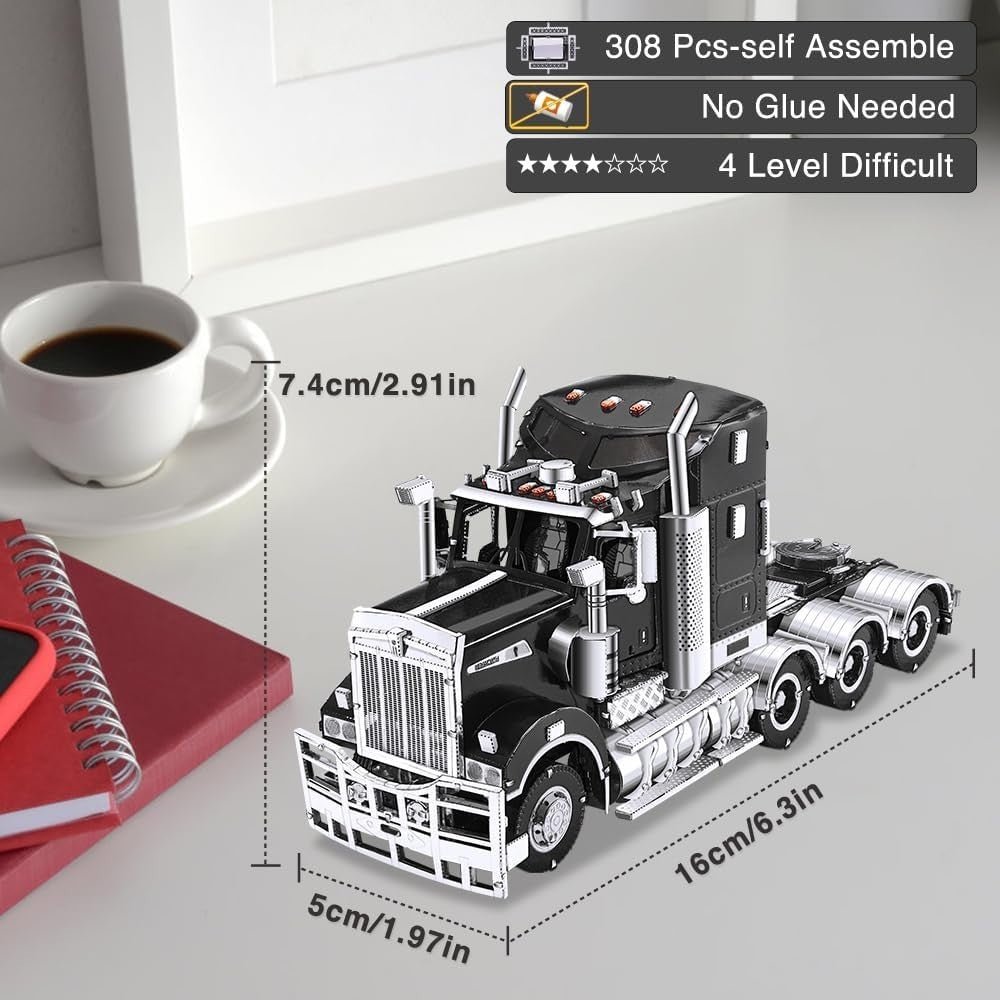 3D Metal Truck Model Kit DIY Stainless Steel Puzzle 308PCS Adult Build - Kwikley