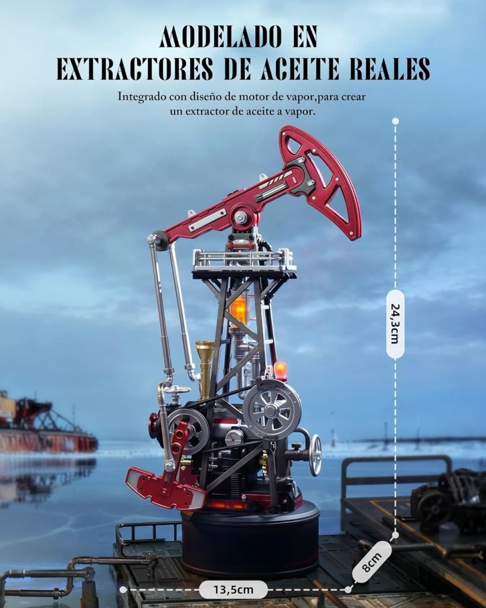 3D Oil Pump Jack Model Kit LED Mechanical Motion Engineering Puzzle - Kwikley