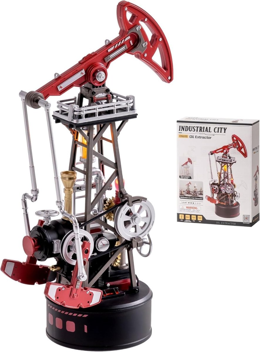 3D Oil Pump Jack Model Kit LED Mechanical Motion Engineering Puzzle - Kwikley