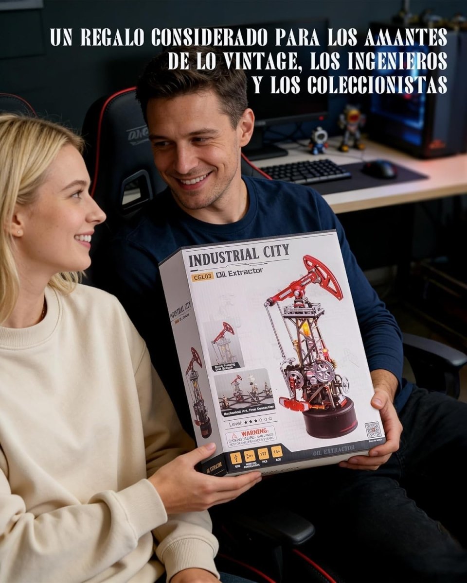 3D Oil Pump Jack Model Kit LED Mechanical Motion Engineering Puzzle - Kwikley