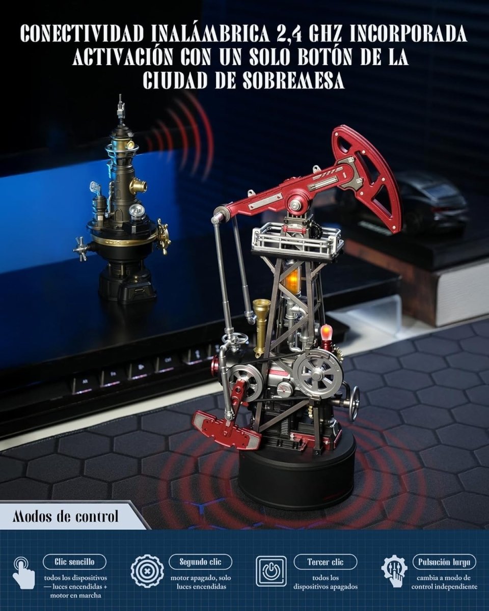 3D Oil Pump Jack Model Kit LED Mechanical Motion Engineering Puzzle - Kwikley