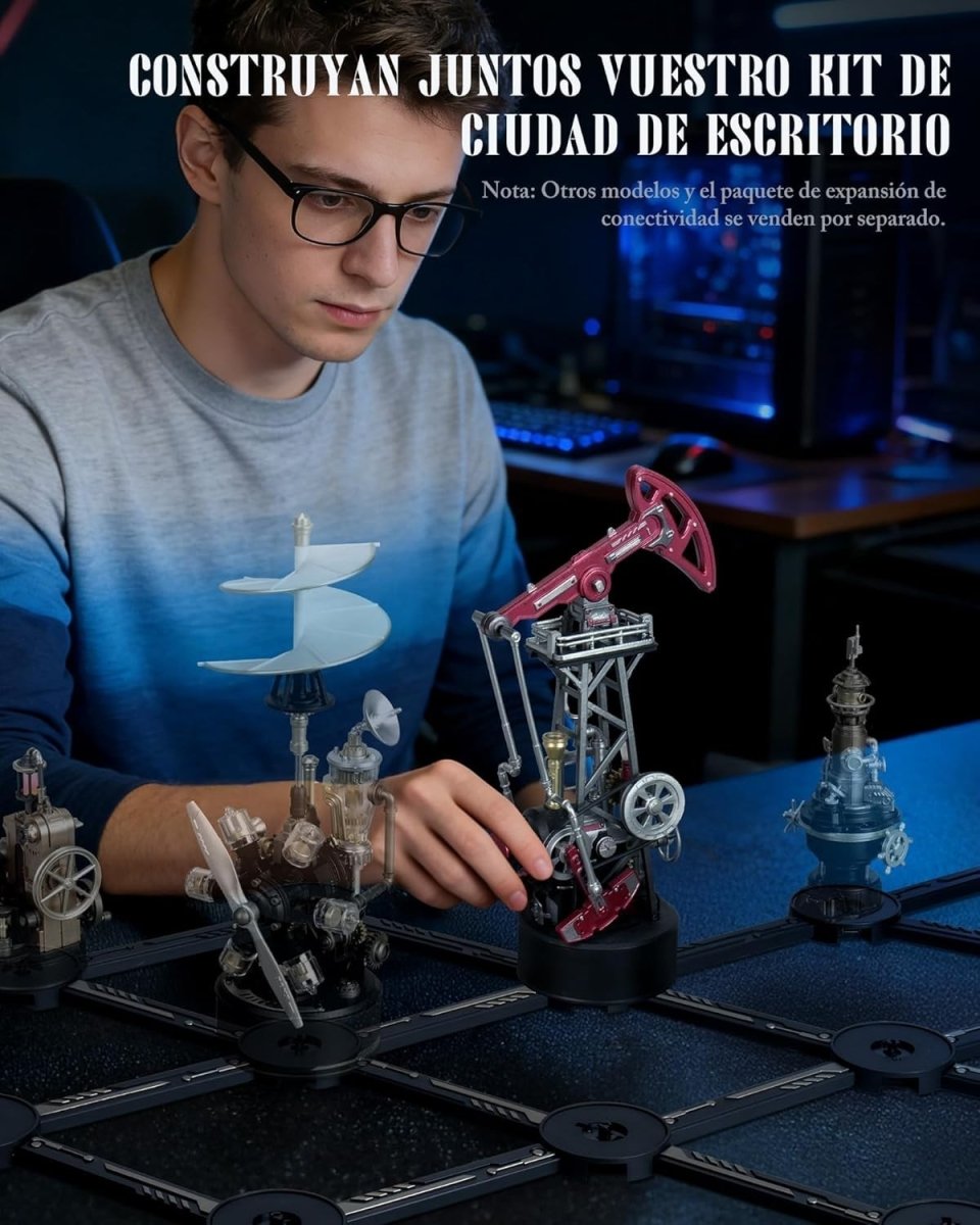 3D Oil Pump Jack Model Kit LED Mechanical Motion Engineering Puzzle - Kwikley