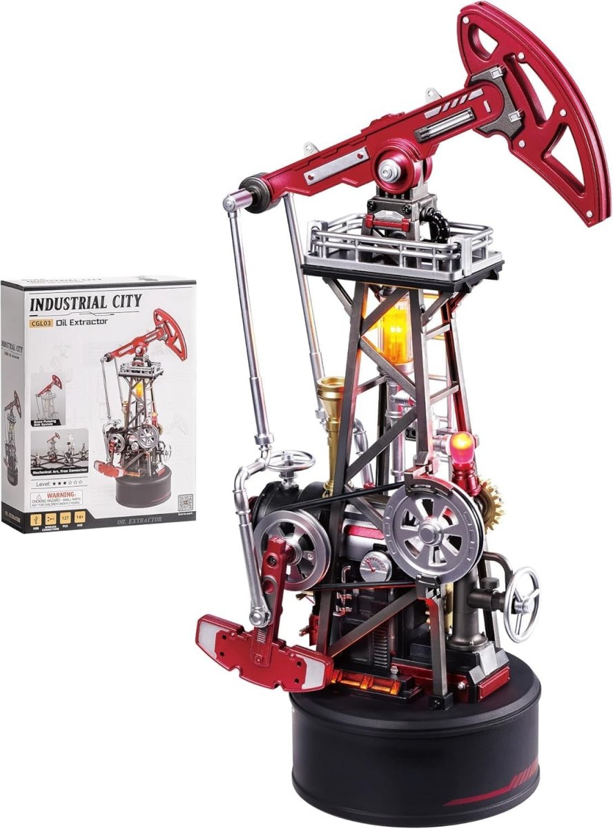3D Oil Pump Jack Model Kit LED Mechanical Motion STEM Building Set - Kwikley