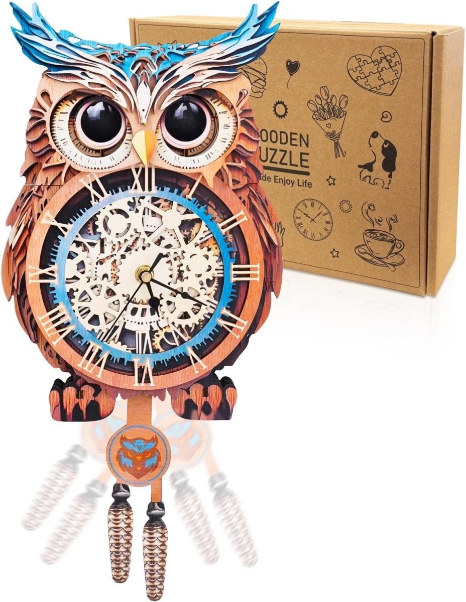 3D Owl Clock Puzzle Wooden Wall Art Timepiece DIY Home Decor Gift - Kwikley