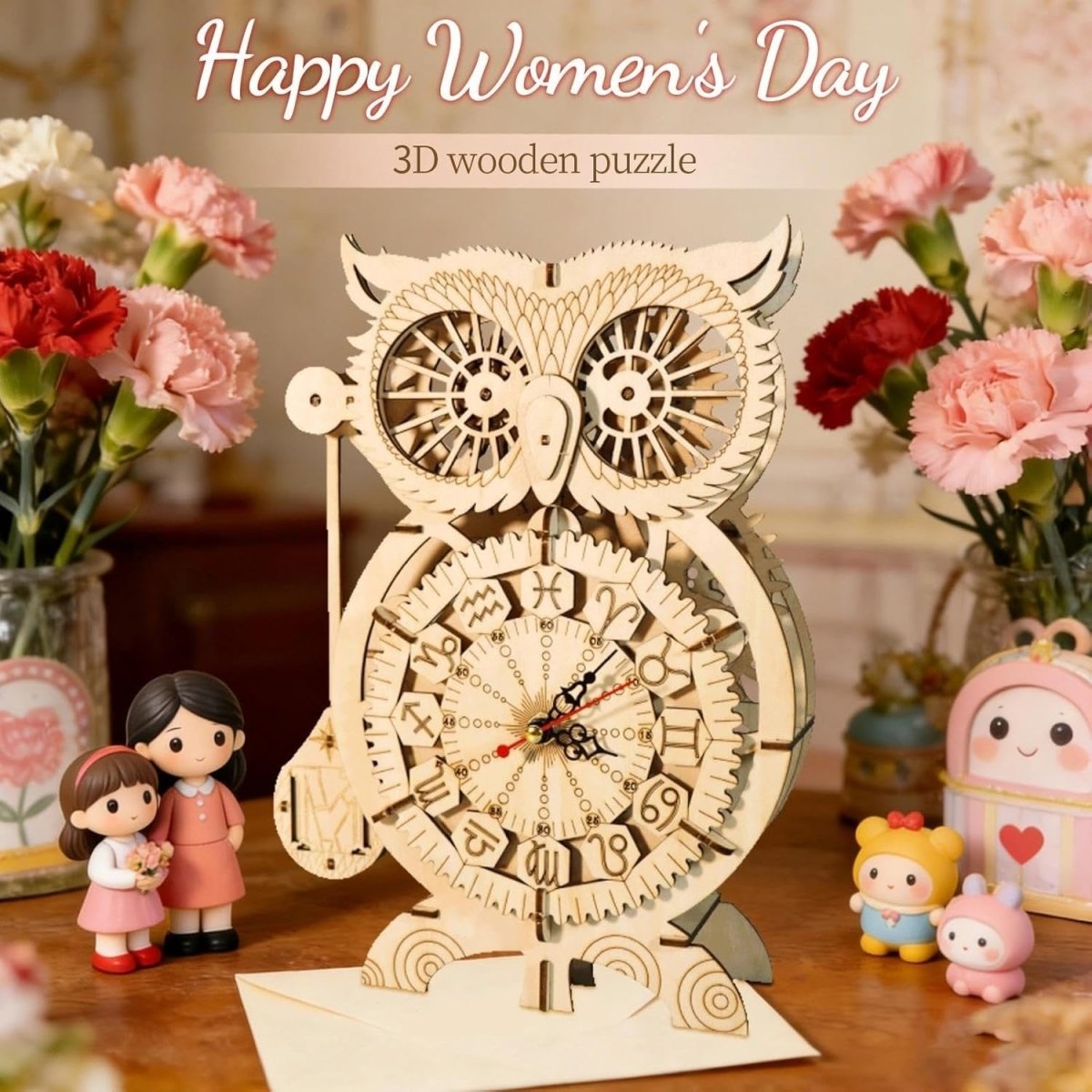 3D Owl Clock Wooden Puzzle Mechanical Pendulum Model Kit DIY Gift - Kwikley