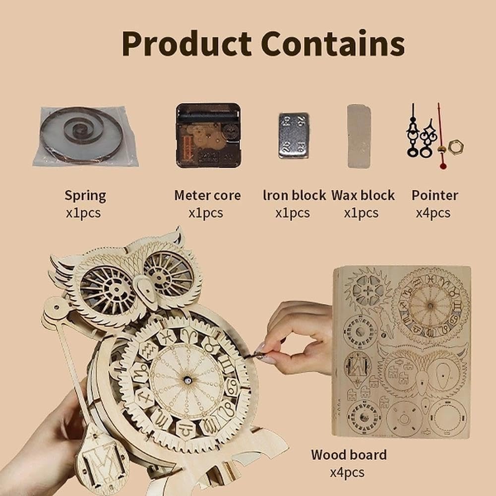 3D Owl Clock Wooden Puzzle Mechanical Pendulum Model Kit DIY Gift - Kwikley