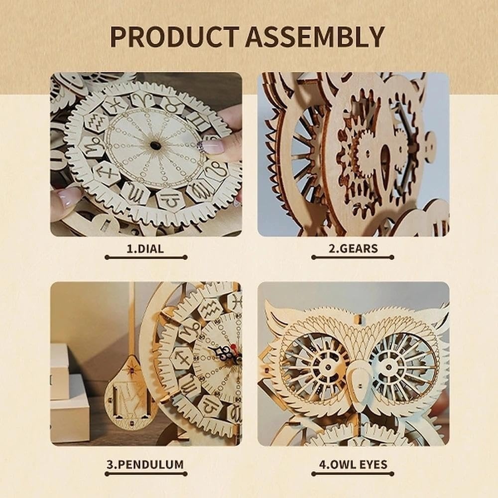 3D Owl Clock Wooden Puzzle Mechanical Pendulum Model Kit DIY Gift - Kwikley