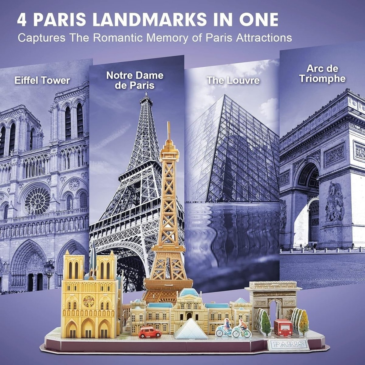3D Paris Skyline Puzzle Eiffel Tower Louvre Model Kit 114PCS Gift - Kwikley