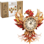 3D Phoenix Wall Clock Puzzle Wooden Pendulum DIY Home Decor Gift - Kwikley