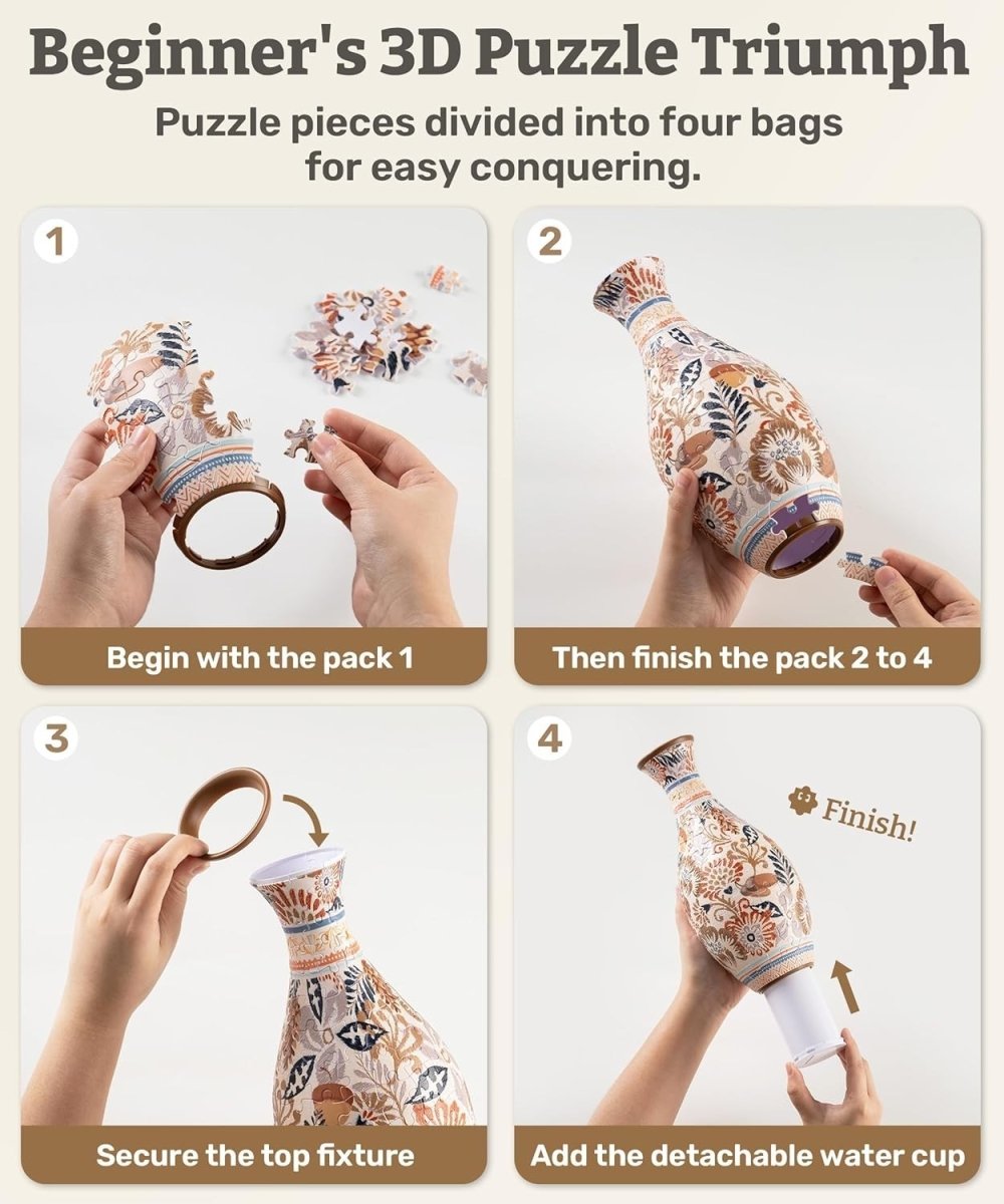 3D Puzzle Flower Vase DIY Home Decor Floral Display Gift 160 Pieces - Kwikley