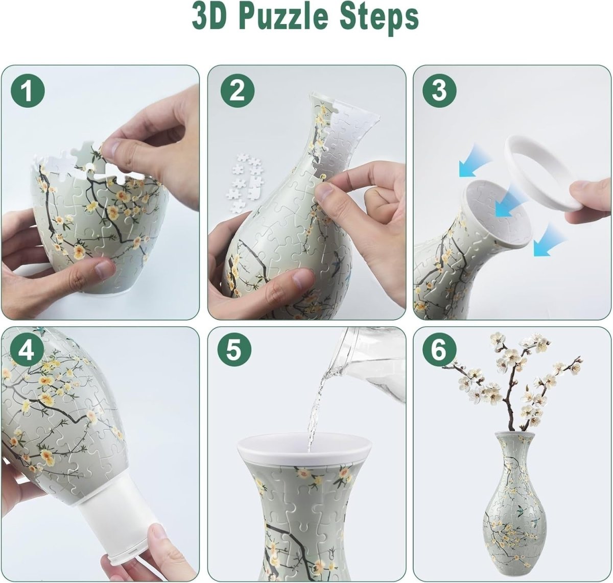 3D Puzzle Flower Vase Kit 160PCS DIY Floral Home Decor Gift Craft - Kwikley