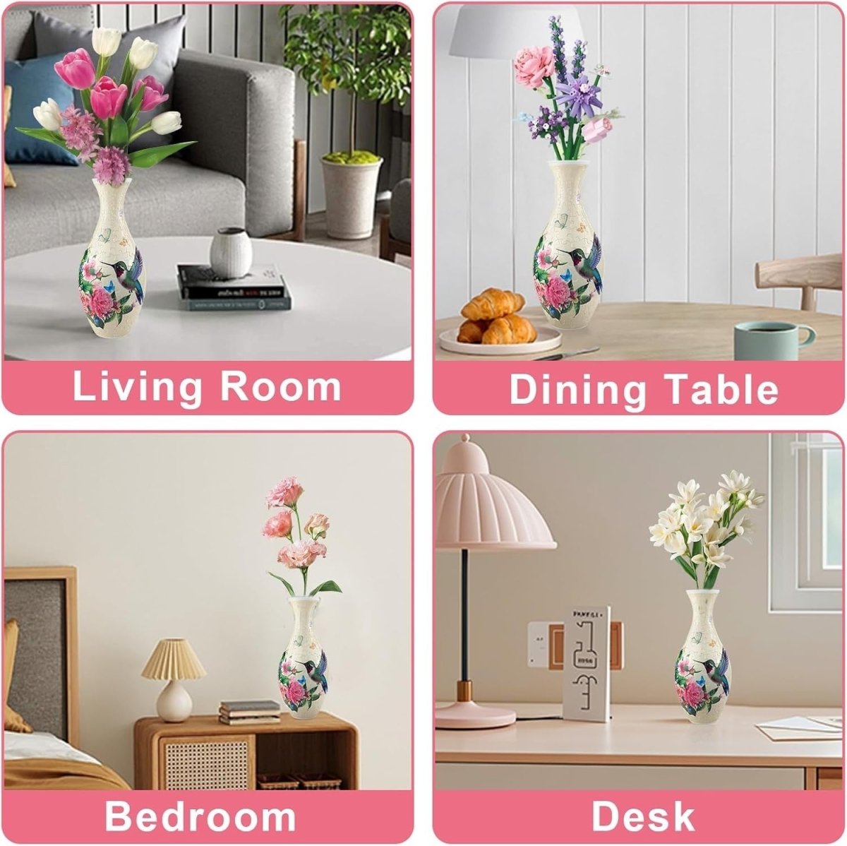 3D Puzzle Flower Vase Kit 160PCS DIY Hummingbird Home Decor Gift - Kwikley
