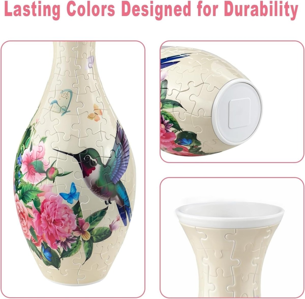 3D Puzzle Flower Vase Kit 160PCS DIY Hummingbird Home Decor Gift - Kwikley